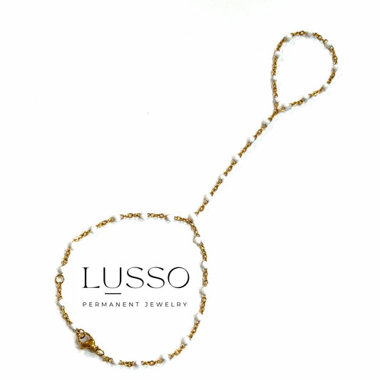 White enamel bead hand-chain